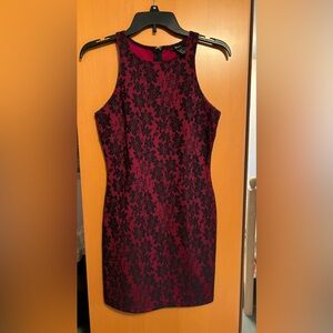 Red and black dress.